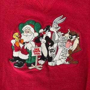 Warner Bros Looney Tunes Vintage 1999 Womens Christmas Embroidered Sweater Sz M